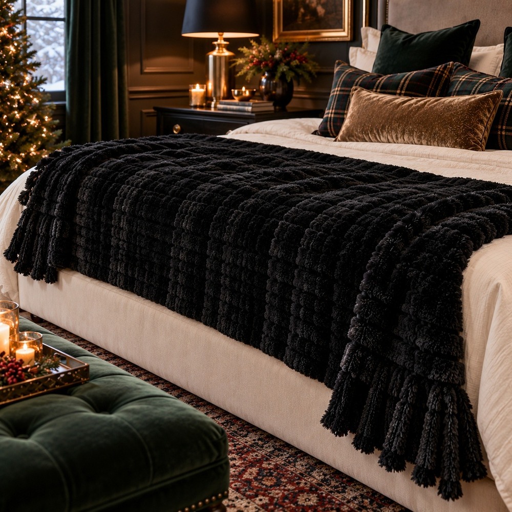 Scene Weaver Throw Blanket Journey Black Faux Fur Shag Plush Goth Glam Unisex OS